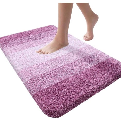 Tapis de bain, microfibre, antidérapant, absorbant, séchage rapide, lavable en machine, salle de bain, douche, 50 x 80 cm, rose (1/5)