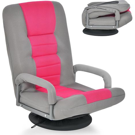 Costway – Fauteuil pliable de sol pour gaming – Dossier réglable 5+2 positions – Base pivotante 360° – Accoudoirs ergonomiques – Charge 150 kg – Tissu respirant (1/5)