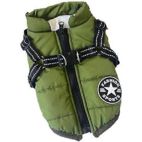 Warme, wasserdichte Jacke mit Geschirr für Hunde, bequeme Winterjacke aus Baumwolle, wattierte Weste-S-Army Green