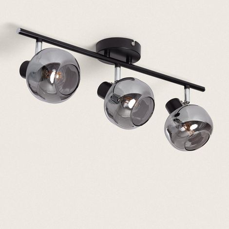 Lámpara de Techo Orientable Metal y Cristal 3 Focos Romsy Gris