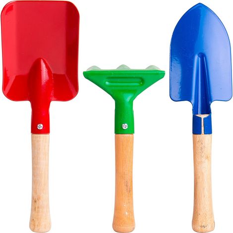 Outils de jardinage pour enfants de 8 pouces – Kit de 3 pièces comprenant un râteau, une pelle et une petite truelle