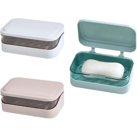 Set di 3 portasapone in plastica, astuccio da viaggio con coperchio e scolapiatti rimovibile, portasapone portatile per bagno, doccia, casa, campeggio (1/5)