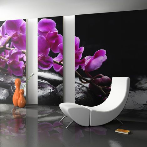 Papier Peint "Moment de Détente : Orchidée & Pierres Zen II" 270x450cm (1/2)