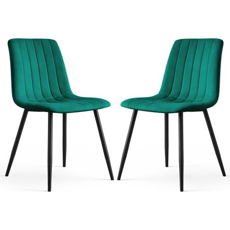 Lot de 2 Chaises en velours matelassées LIVO Vert Bouteille pieds noirs (1/5)