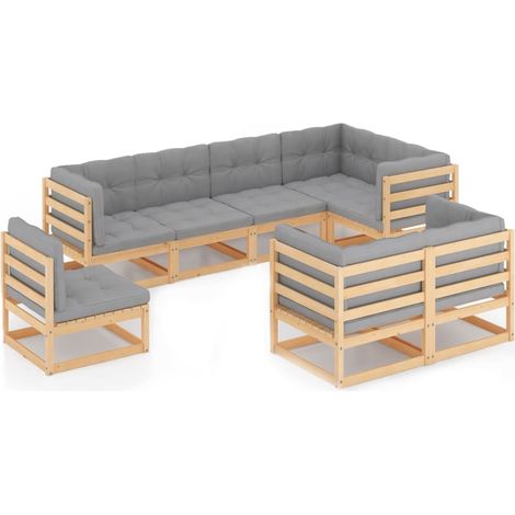 Maison Exclusive - Set Salotto Giardino 8 pz Cuscini Antracite Legno Massello Pino (1/5)