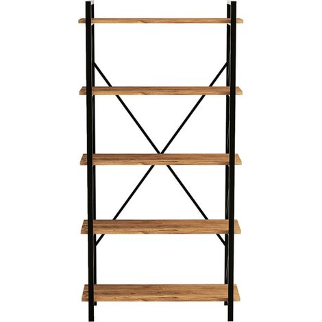 Bibliothèque design en métal - 5 étagères - bois et noir FANI (1/4)