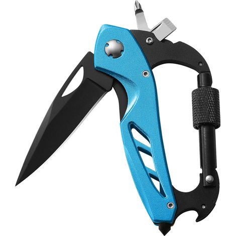 Multitool - Carabiner Multifonctionnel Pliant - Couteau de Poche Ouvre-Boîtes Casse-Vitre Tournevis - Pour Activités Extérieures et Quotidiennes - 1 Pièce (1/5)