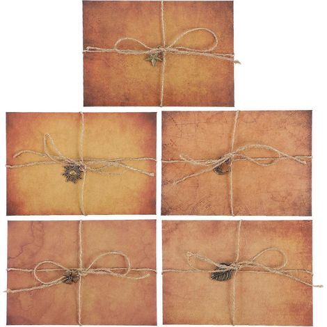 Lot de 5 papiers et enveloppes vintage : papier aspect antique, enveloppe style ancien-19.5X13.5cm