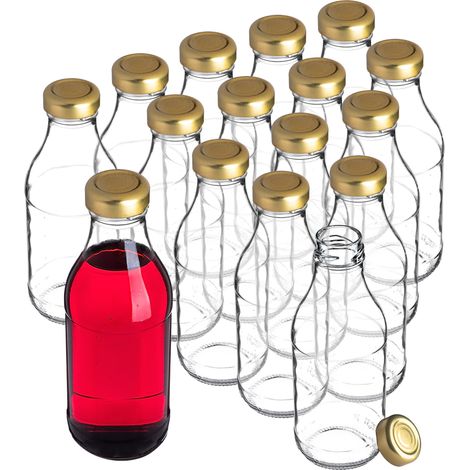 KADAX Glasflaschen mit Schraubverschluss, Saftflaschen, 330 ml, 12 Stück