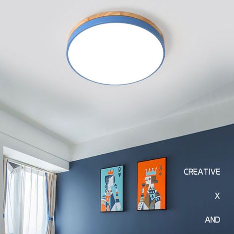 Plafonnier LED, Plafonnier Rond Moderne en Métal 24 W, Lumière Blanche 6000 K pour Salon, Chambre, Cuisine, Couloir, Salle à Manger, 30 cm, Bleu (1/5)
