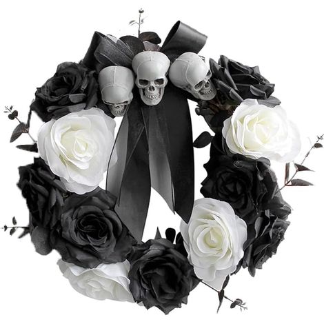 Black wreath – artificial flowers, Halloween, front door