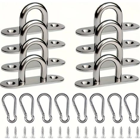 Set aus 8 U-Haken aus Edelstahl + Karabiner, mit Schraube, geeignet für den Innen- und Außenbereich. (1/5)