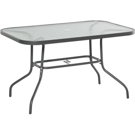 Mesa de jardín rectangular de metal y vidrio templado gris 120 x 80 x 70 cm (1/5)