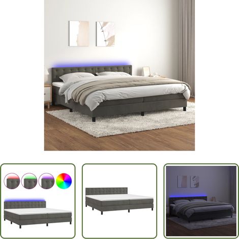 vidaXL Velours - Sommier à lattes de lit matelas et LED Gris foncé 200x200 cm (1/5)