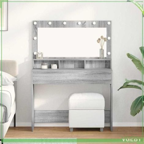 Coiffeuse - ABI - Sonoma gris - Bois d'ingénierie - Miroir intégré - Éclairage LED (1/5)