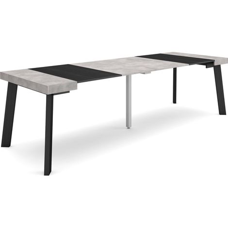 Skraut Home - Table console extensible, Console meuble, 260, Pour 12 personnes, Pieds en bois, Style moderne, Gris Ciment (1/5)