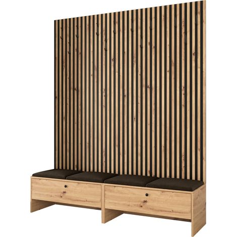 Meuble d'entrée Donio V, Chêne Artisan + Manila 04, 206x170x44cm, Stratifié, Tissu, À poser