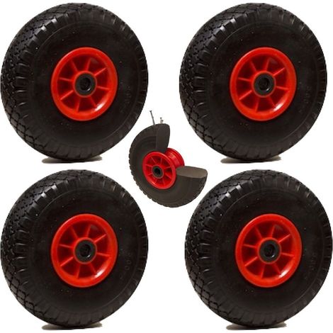LOT de 4x roue increvable diable 260 x 85 (3.00-4) alésage 25 mm roulement à rouleaux
