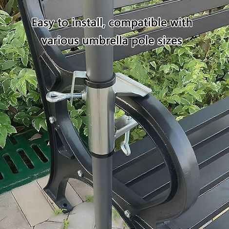 Support de parapluie en métal pour terrasse et jardin, fixation pour mât jusqu'à 1,5 pouce, pince robuste pour balcon. (1/4)