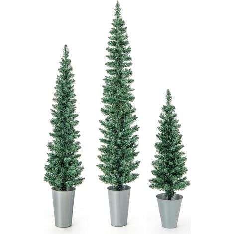 COSTWAY Set di 3 Alberi di Natale Artificiali da 90 CM + 120 CM + 150 CM, Alberi di Natale Slim con 120 + 140 + 160 Punte di Ramo e Basi in Metallo Riempite di Cemento, Decorazione Natalizia Interna (1/5)