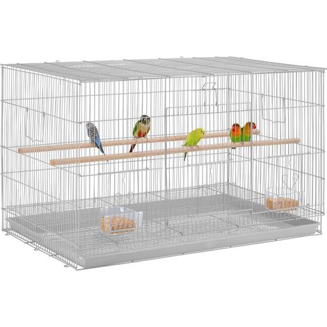 Gabbia Voliera Grigia per Uccelli Volatili Pappagalli 2 Mangiatoie 77.5x46.5x46cm (1/5)