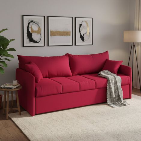 Sofá Cama 3 Plazas Avellana, Desenfundable, Lavable Made in Italy, Hidrófugo Cama Extraíble Colchón Incluido, 205x86 cm Rojo (1/5)