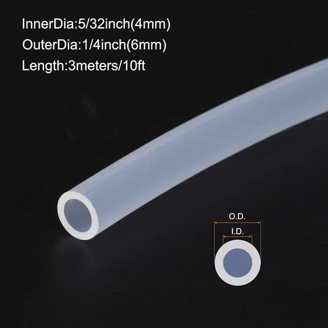 3 Meter Silikonschlauch, 4 mm Innendurchmesser und 6 mm Außendurchmesser, transparent, Industriekunststoff für Pumpen, Entwässerung, Bewässerung, Rühren, 1/4" (1/4)