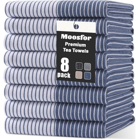 Lot de 8 torchons de cuisine 100 % coton bio, très absorbants, non pelucheux à séchage rapide, pour cuisine, 46 x 72 cm, bleu marine (1/5)