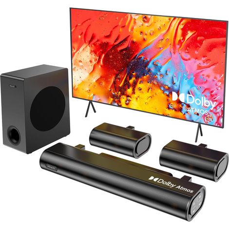 5.1CH Barre Son TV, Dolby Atmos Barre Son, Home Cinéma 2 Enceintes Arrières Filaire, Enceintes Téléviseur avec 5.25'' Subwoofer, Bluetooth PC Soundbar, 380W Puissance de Crête, eARC/Opt, 2025 (1/5)
