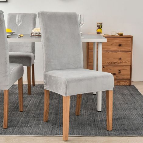 Housse de Chaise en Velours,Spandex de Bout Droit avec la Bande élastique,la Grande Dame de Velours dinant la Chaise pour Le Banquet de fête d'htel de Restaurant (Gris clair,4 Pack) (1/3)