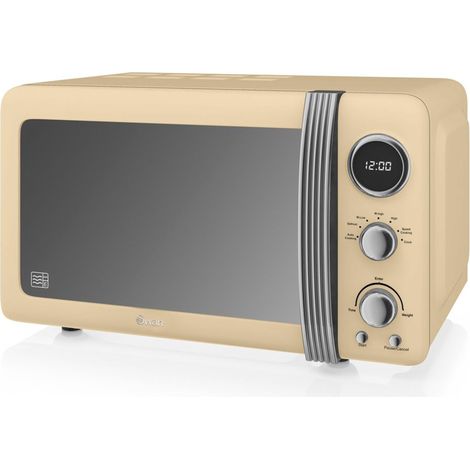 Micro-ondes à poser 20L SM22030CNEU – Puissance 800W, 5 niveaux, minuterie numérique, décongélation – Design rétro crème – Swan