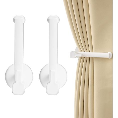 Lot de 2 embrasses de Rideaux murales Autocollantes en Forme de L pour décoration de Maison et de Bureau (Blanc) (1/4)