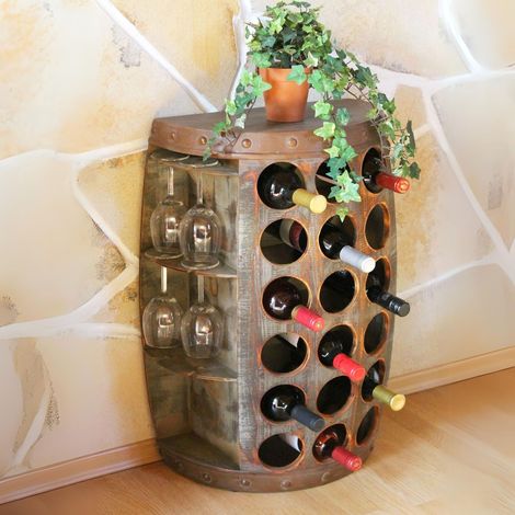 DanDiBo Weinregal Holz Stehend Rustikal Weinfass Flaschenregal 1486 Beistelltisch Schrank Fass Weinbar (1/5)
