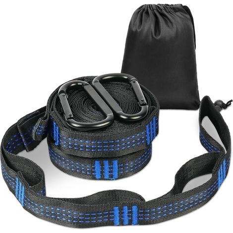 2 x Hammock Straps, 3 m x 2.5 cm, Hanging Accessories for Camping Hammock with 2 Carabiners, Maximum Load 300 kg, Hammock Attachment for Swing, Camping, Travel (Blue) (1/5)