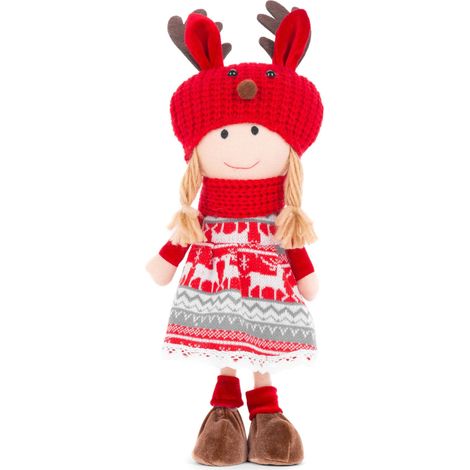 Dekoration MagicHome Weihnachten, Mädchen mit rot-grauer Mütze, 42 cm (1/2)
