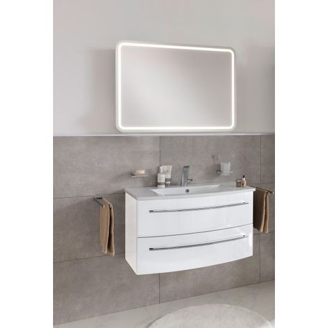 Lanzet Impulso Badmöbel Set 3-teilig, 90cm, Weiß, mit Spiegelelement-06374145 (1/5)