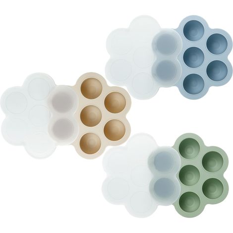 Set di 3 vassoi per congelatore per alimenti per neonati con coperchi, vassoio in silicone per frutta e pappe per neonati, contenitore per la conservazione degli alimenti per neonati (1/5)