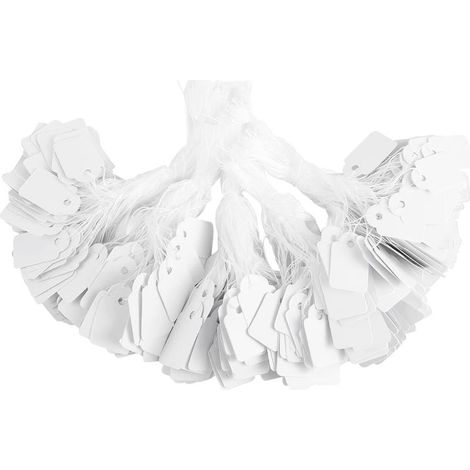 500 étiquettes de prix en papier (blanc, 1,5 x 2,5 cm), étiquettes de prix vierges gravables avec lanière, adaptées à l'emballage de cadeaux de mariage, de vêtements et de bijoux (1/5)
