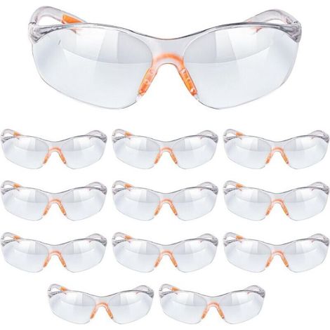 Lunette de Protection Travail - Lot 12x Lunettes de Sécurité Transparente avec Verres en Plastique - Lunette Protection Bricolage Poussiere Chimie Lycée Laboratoire Homme (1/4)