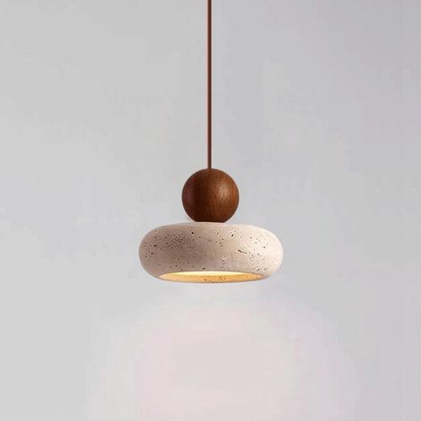Petit lustre en travertin jaune, wabi-sabi, lampe de chevet suspendue, salle à manger, bar, plafonnier LED, lumière blanche (1/5)