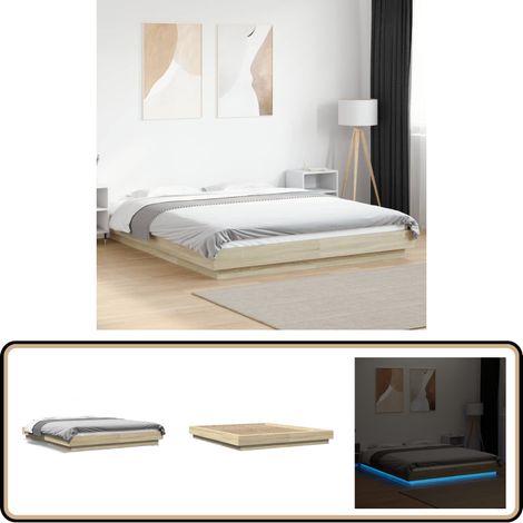 Bettgestell mit LED Sonoma-Eiche 160x200 cm Holzwerkstoff - Bettstellengestell - Holzbettfundament - Doppelbett - LED Beleuchtung - Schlafzimmer Dekoration (1/5)