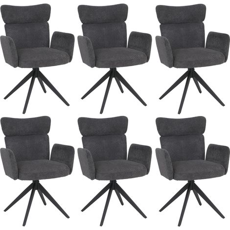 Lot de 6 chaises de salle à manger pivotantes à 180° avec retour automatique et accoudoirs tissu bouclé gris foncé et fer 040008815 (1/5)