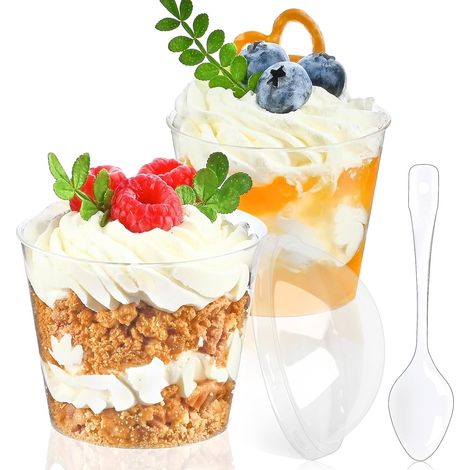 50 Pcs Verrines en Plastique 180ml - Coupelle pour Apéritif et Dessert - Verrine Ronde pour Présenter des Recettes de Tiramisu (1/5)