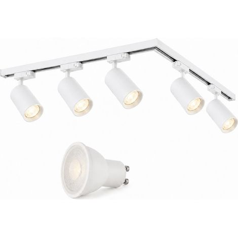 Kit Rail LED Monophasé en L + 5 Spots GU10 Blanc - 300 cm - Blanc Froid () - SILUMEN (1/3)