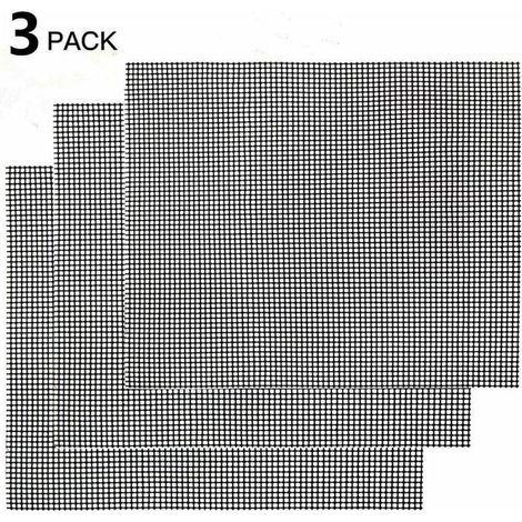 TONCHEAN Grillmatte, 3-teilig, antihaftbeschichtet – wiederverwendbare, hitzebeständige Grillmatte für drinnen und draußen (Schwarz, 42 cm)