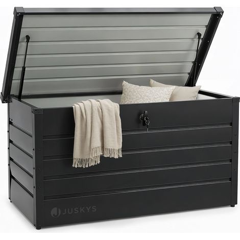 Juskys – Coffre de jardin en métal galvanisé 380L – Étanche et verrouillable – Couvercle avec ouverture automatique – Dimensions 120x53x63 cm (1/5)