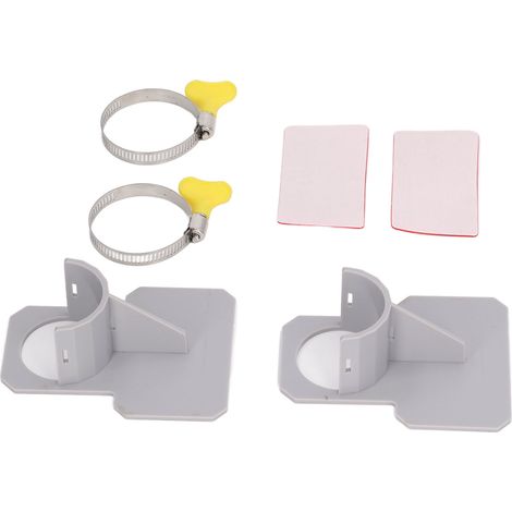 Supports de tuyaux pour piscines hors sol, avec attaches de câble et ruban adhésif pour éviter l'affaissement des tuyaux.