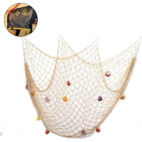 Filet de pêche méditerranéen décoré de coquillages, accessoire rétro pour photos, décoration murale en filet de pêche