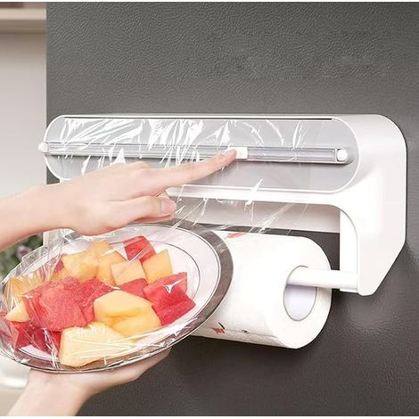 Magnetic Food Wrap Dispenser with Zipper Cutter - Aluminium Paper and Fridge Stretch Film - Self-Adhesive Hook for Kitchen (Grey) (1/5)
