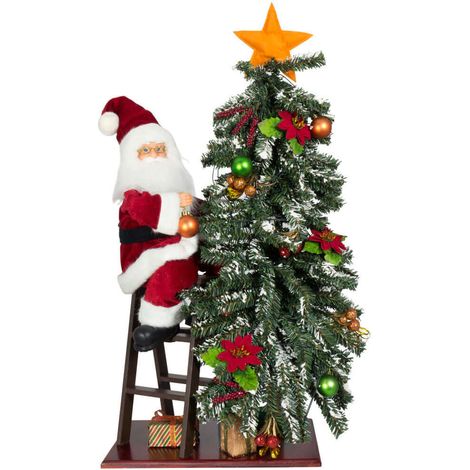 Dekorativer Weihnachtsmann mit Baum - 80cm mit LED handgefertigter Santa Claus (1/2)
